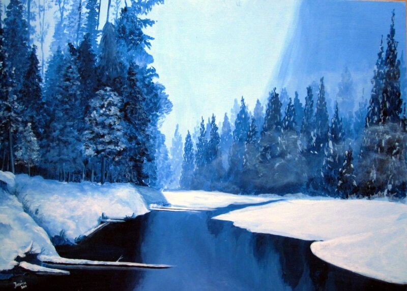 Snowy River in Forest — Blue, Serene