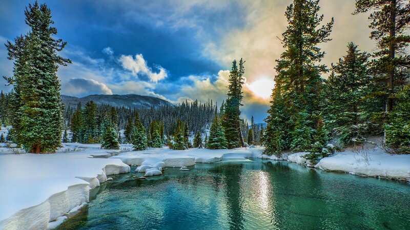 Snowy River in Forest — Blue, Serene, Winter