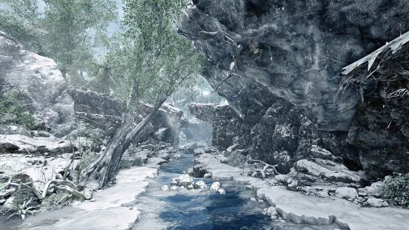 snowy river in rocky canyon