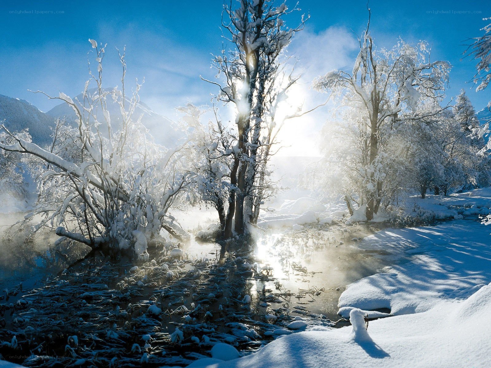 Snowy river in winter
