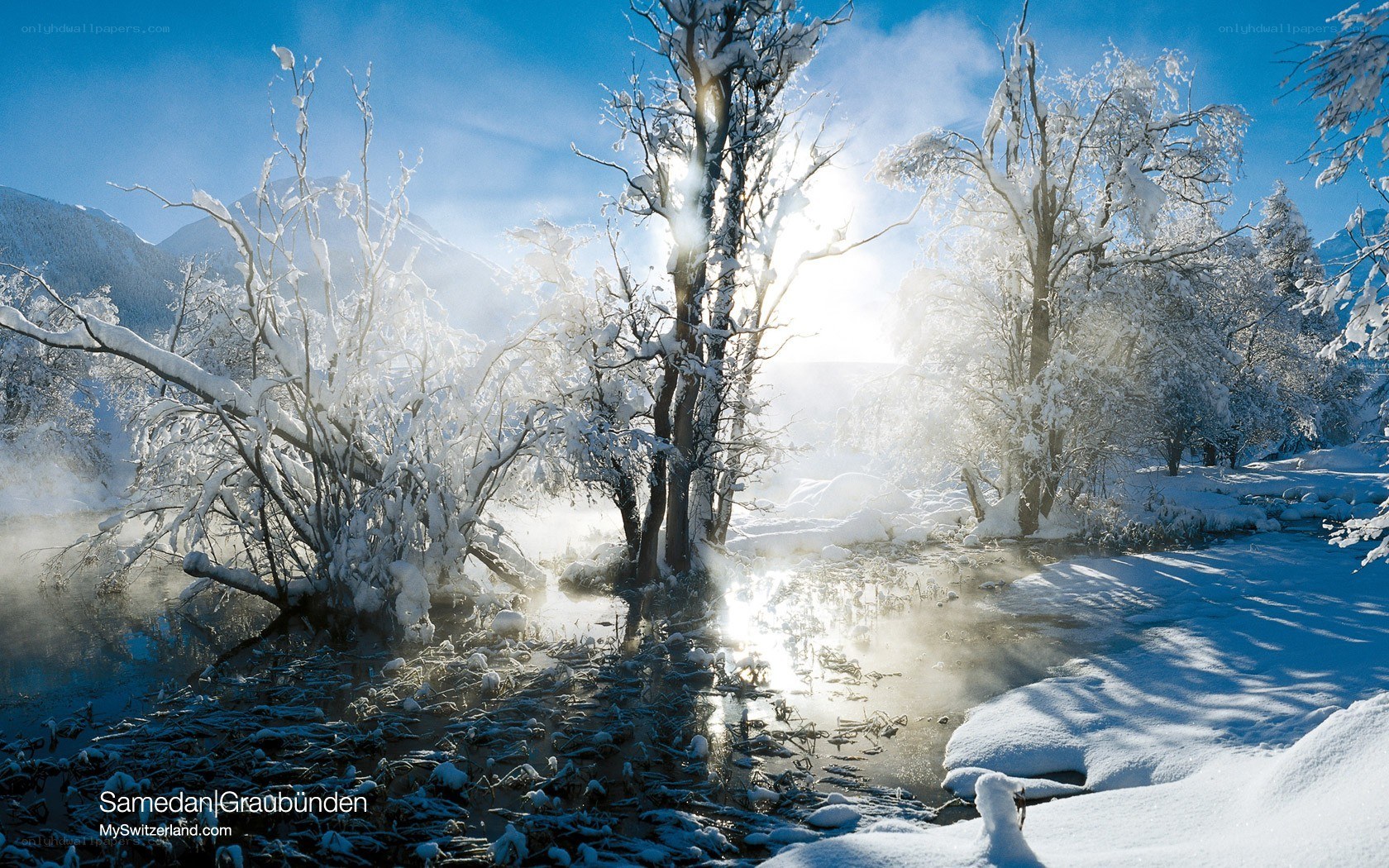 Snowy river in winter