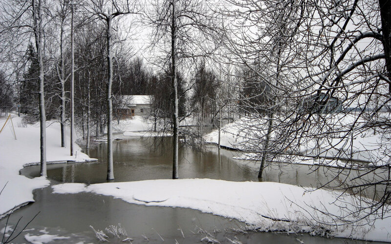 Snowy river in winter