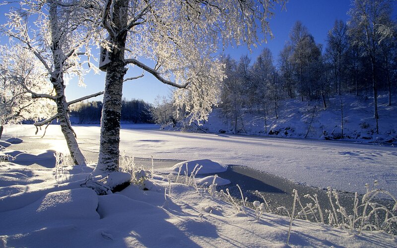 Snowy river in winter