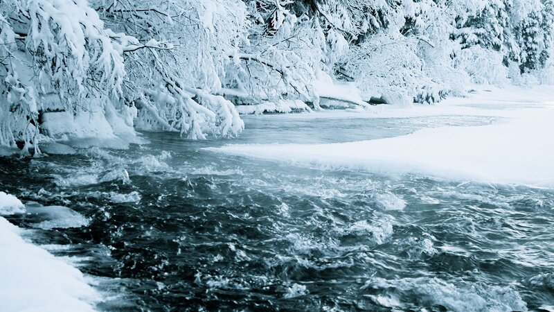 snowy river in winter