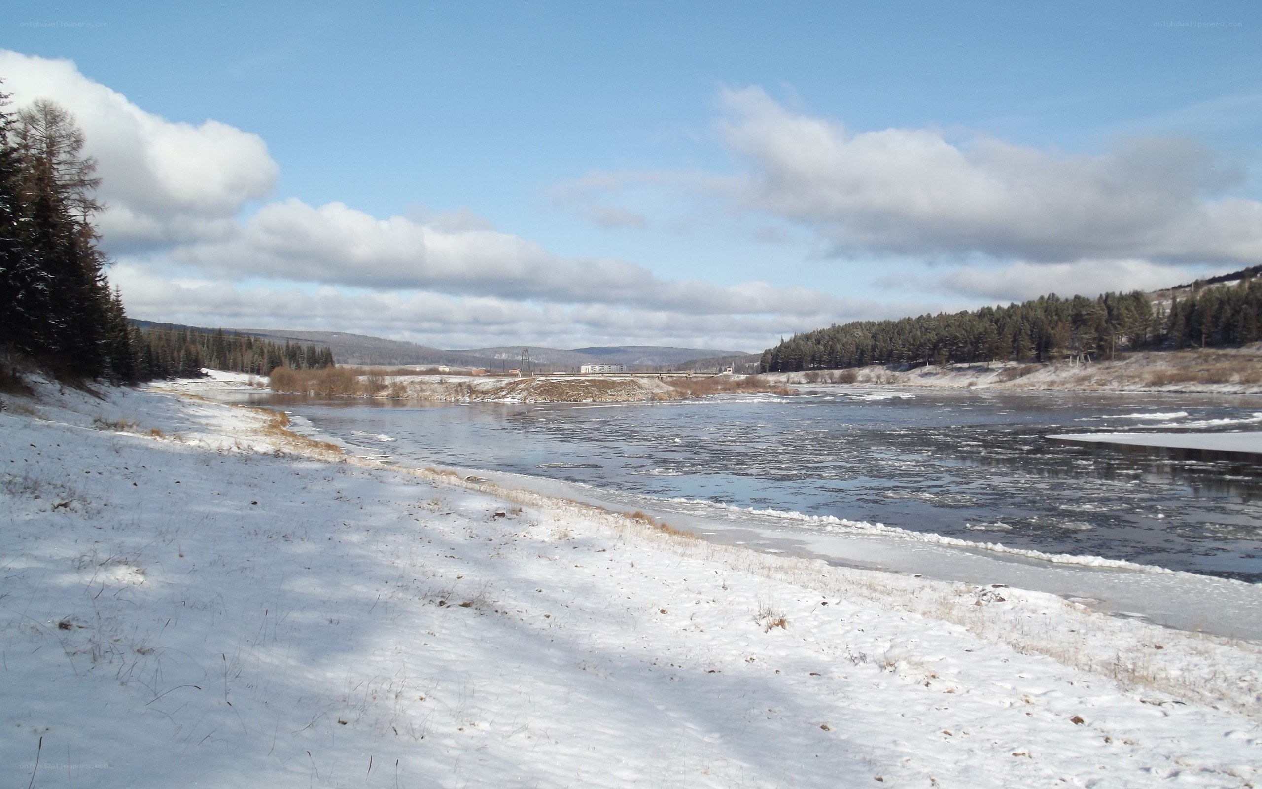 snowy river in winter