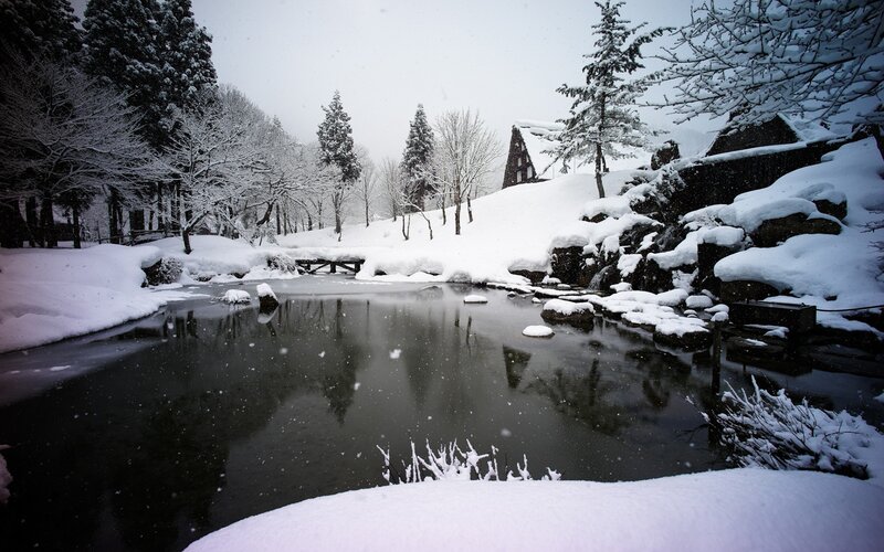 Snowy river in winter