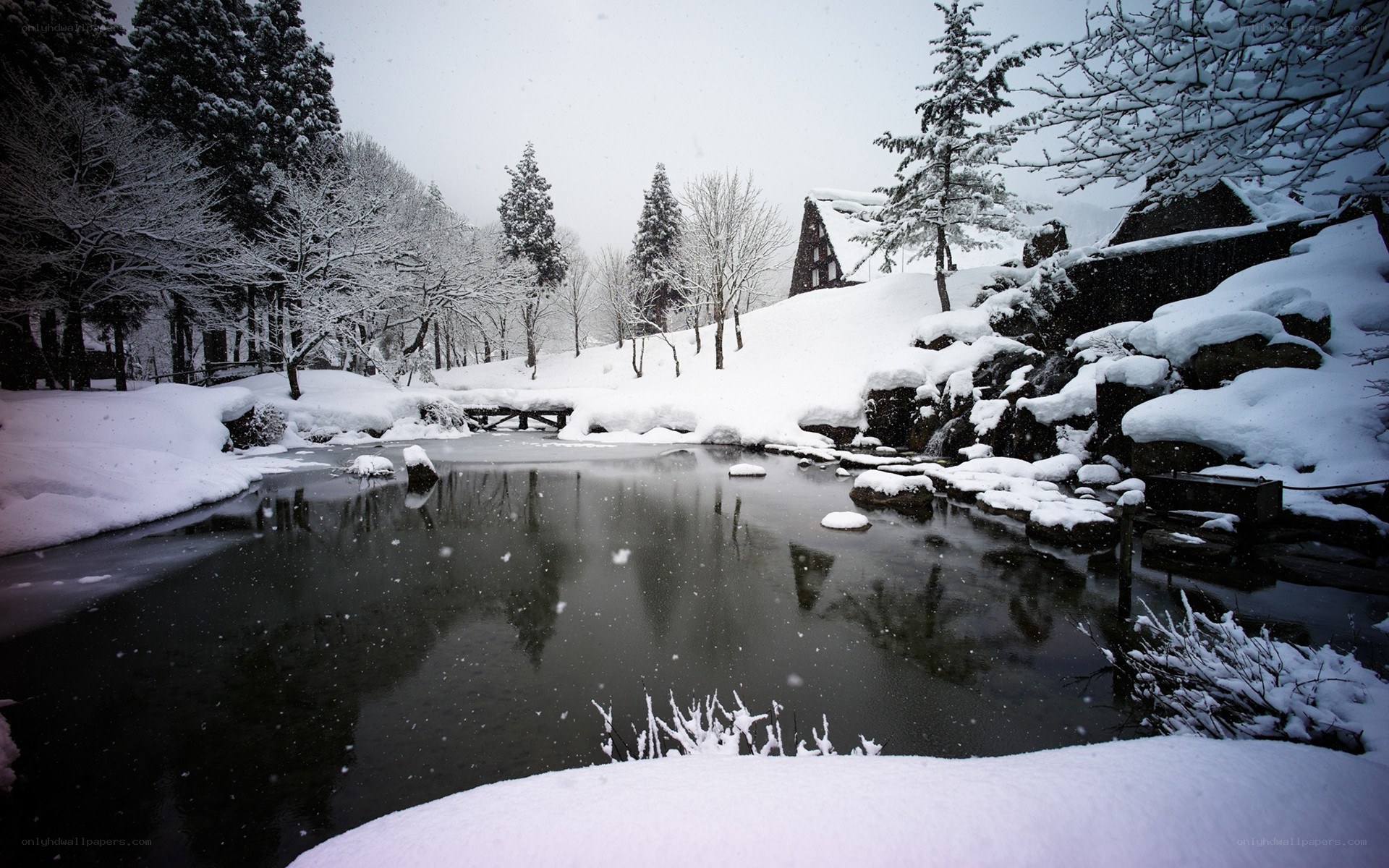 Snowy river in winter