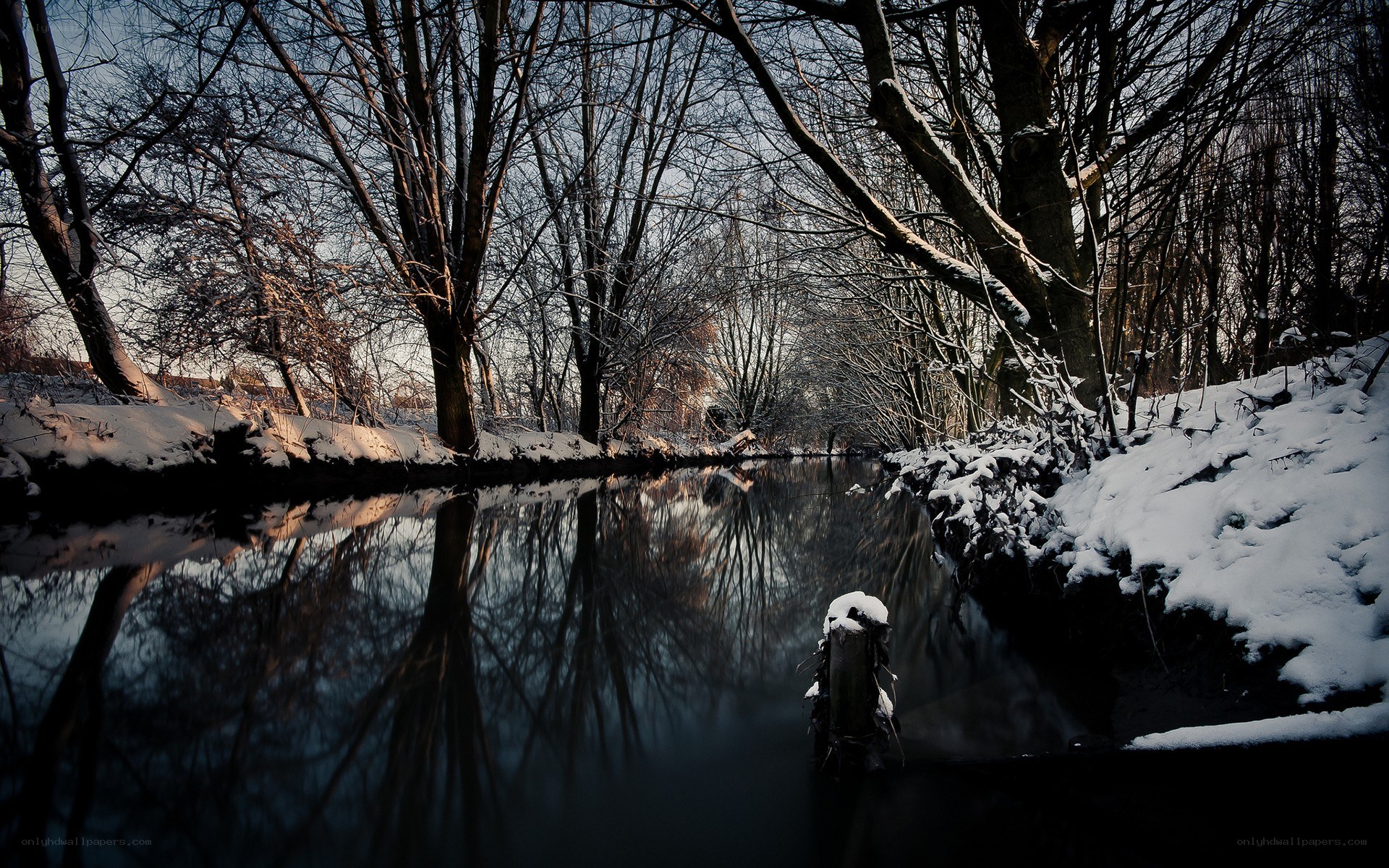 Snowy river in winter