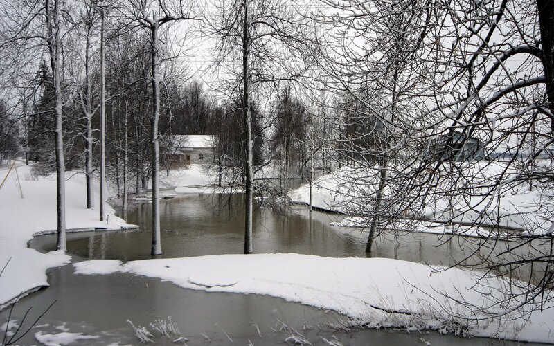 Snowy river in winter