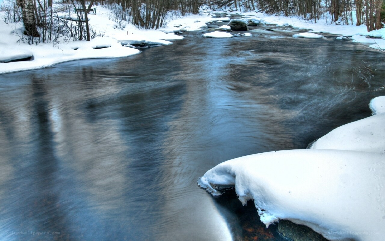 snowy river in winter
