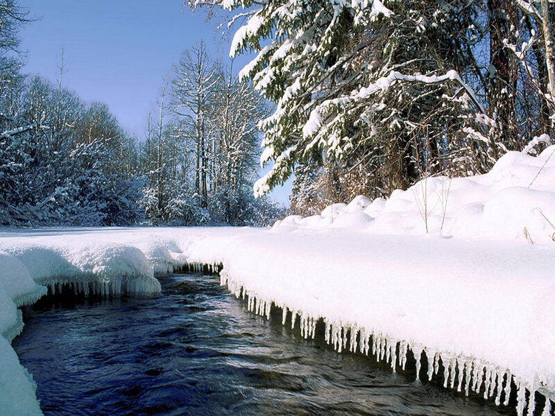 Snowy river in winter