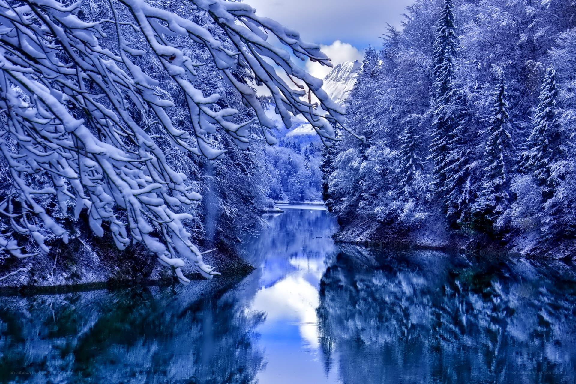 Snowy river in winter