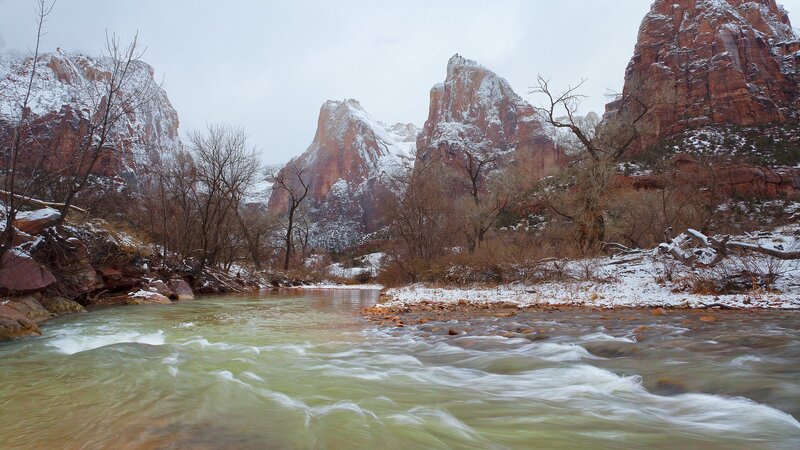 Snowy river in Zion Canyon