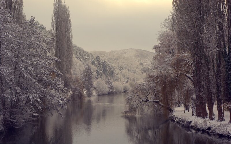 Snowy river landscape