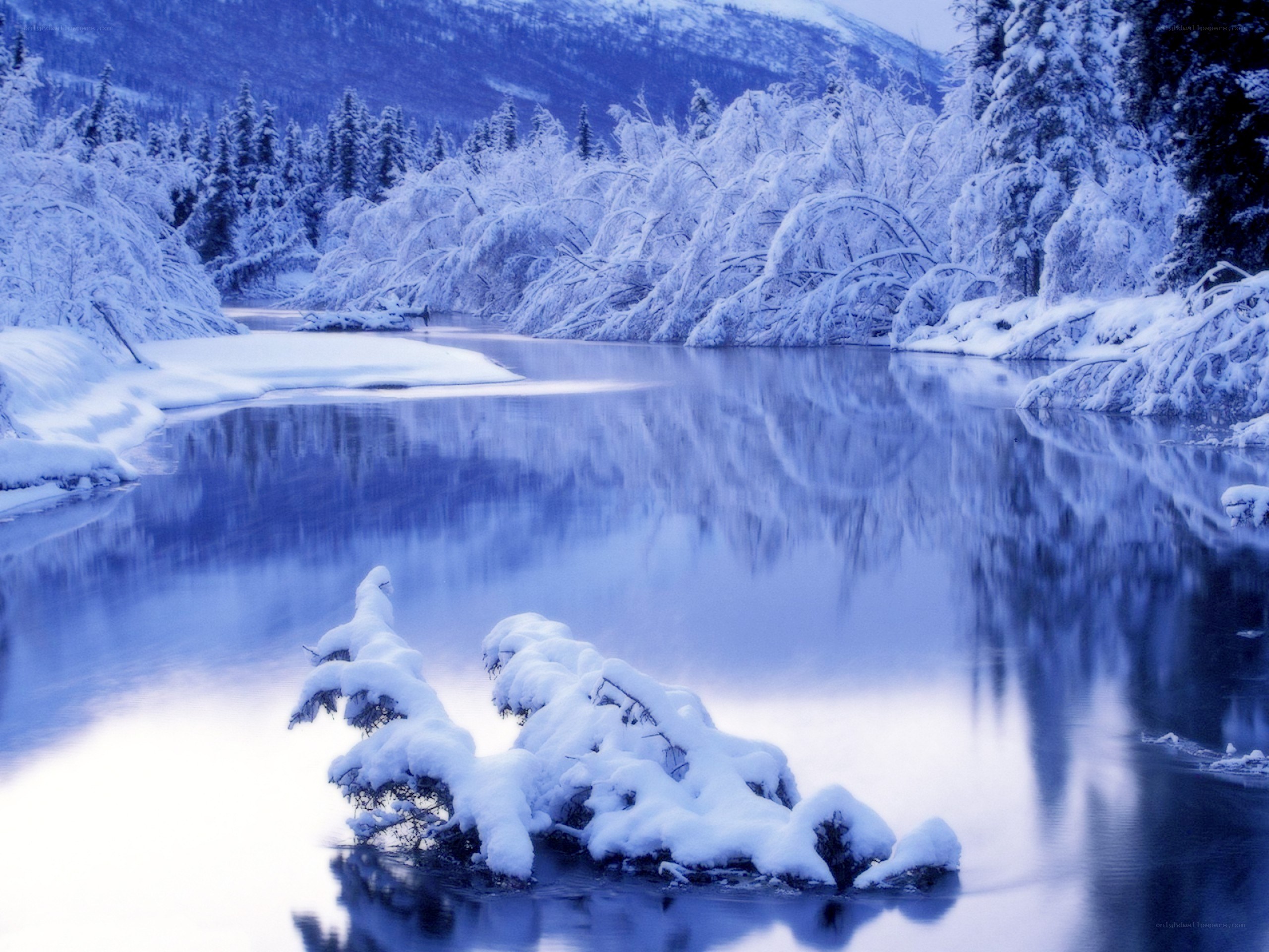 Snowy river landscape
