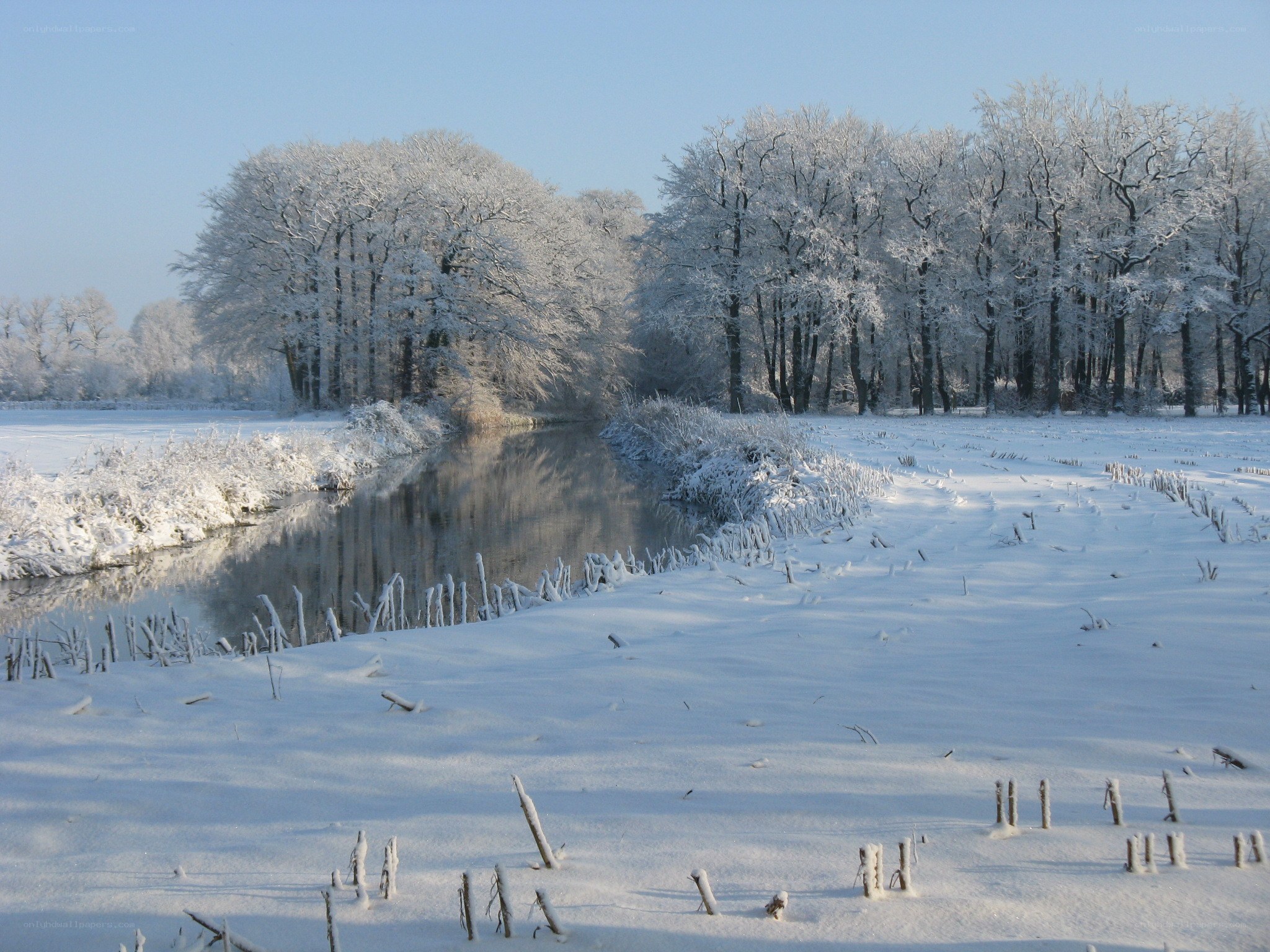 Snowy river landscape