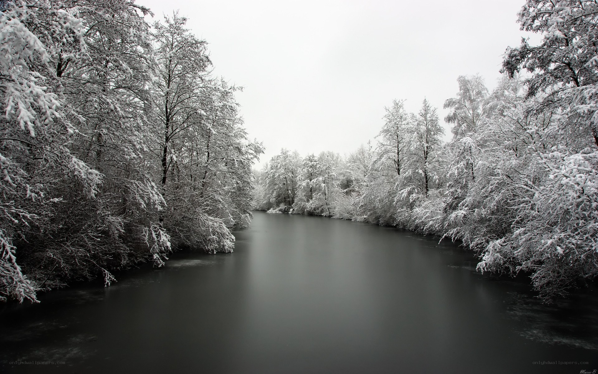 Snowy river landscape