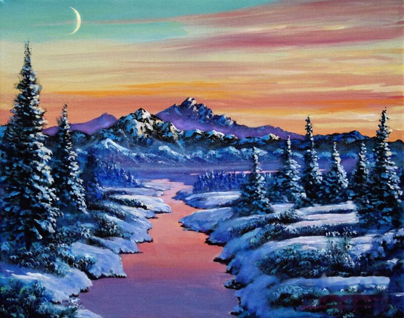 Snowy River Landscape — Blue, Serene, Sunset