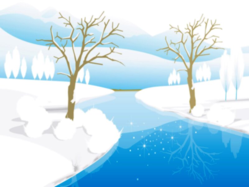 Snowy River Landscape — Blue, Serene, Winter, Digital Art
