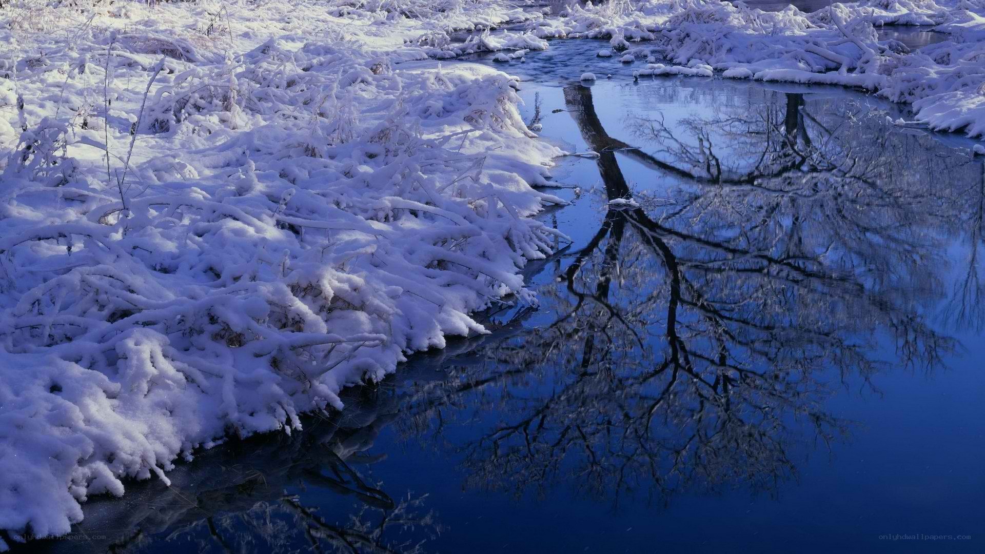 Snowy river reflection