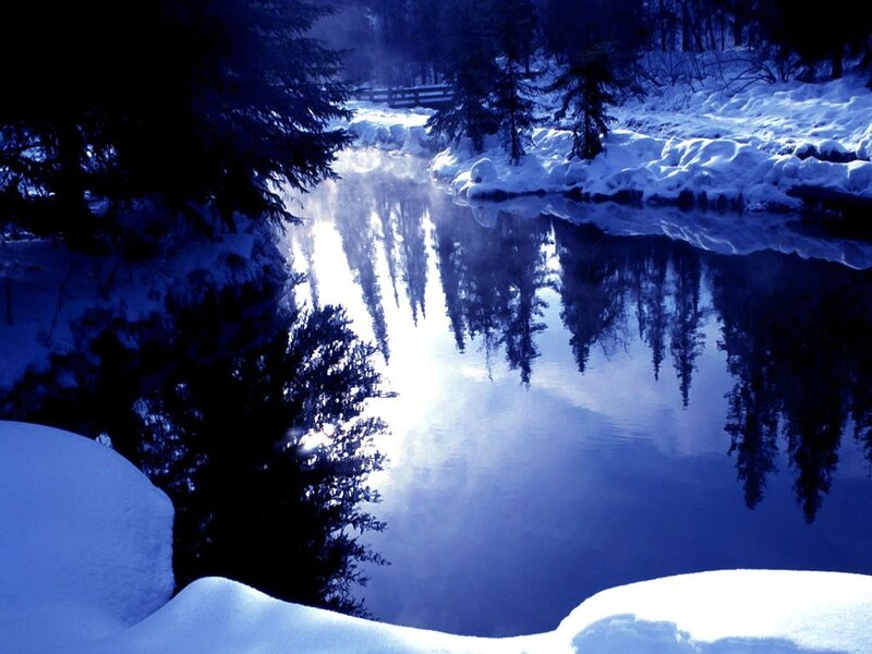 Snowy river reflection
