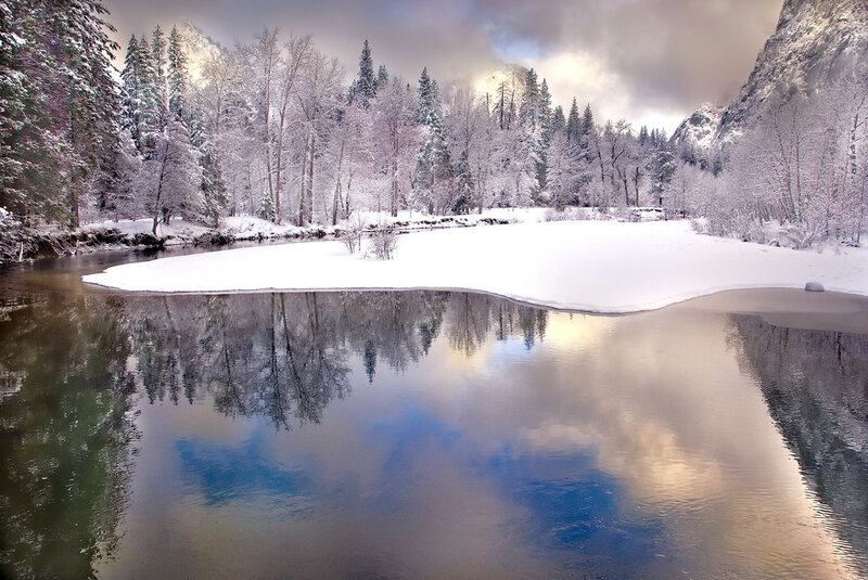 Snowy river reflection