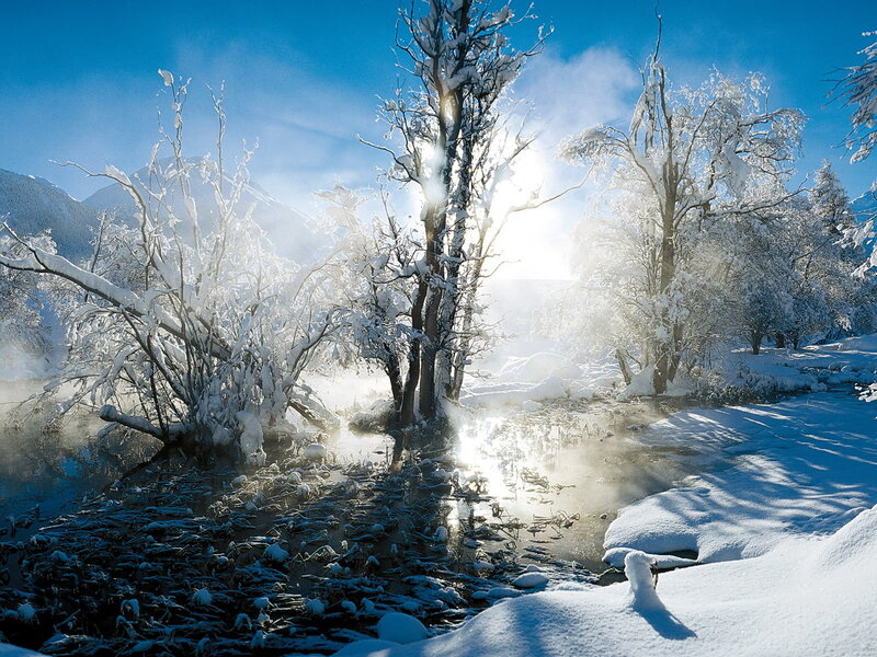 Snowy river steam scene