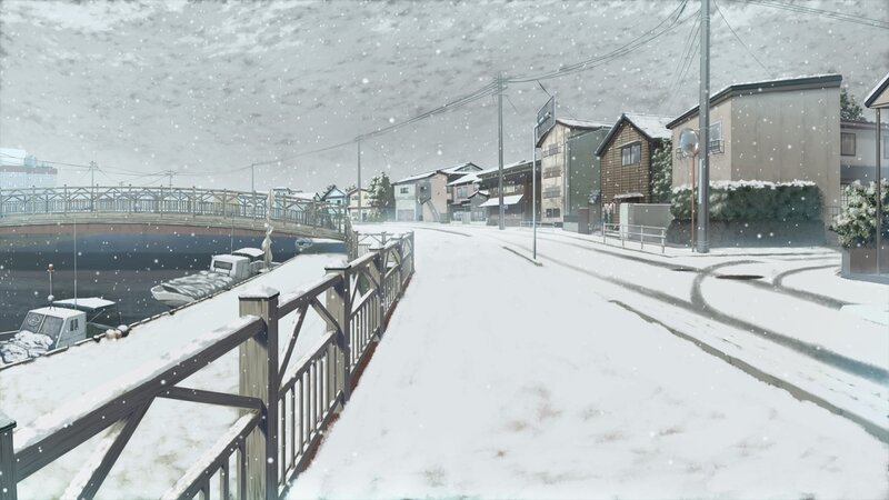 snowy river town scene