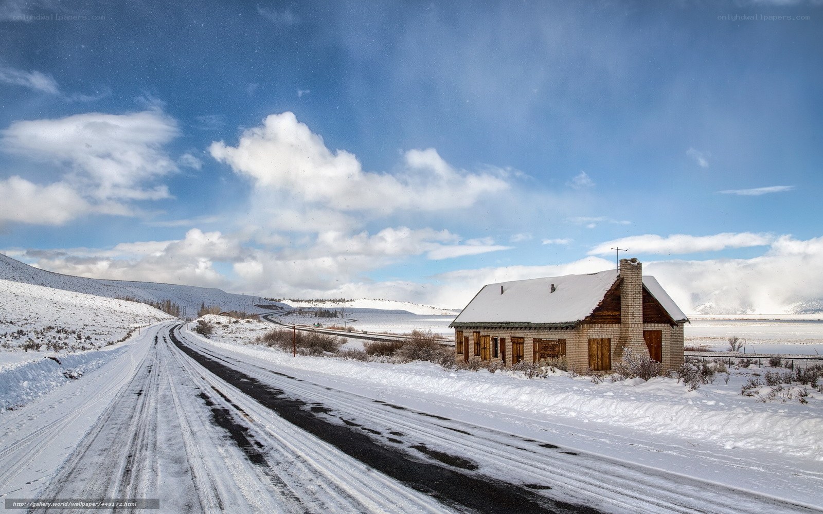 Snowy Road and Cabin
