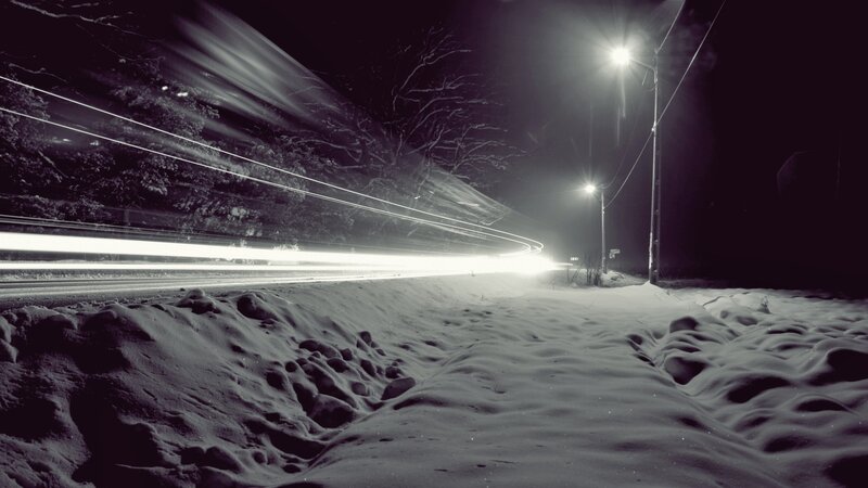 Snowy Road at Night — Black
