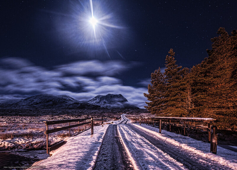 Snowy Road at Night — Blue, Dramatic