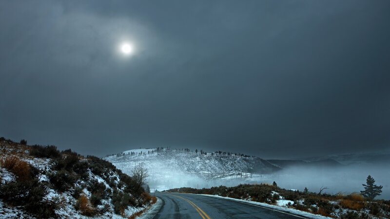 Snowy Road at Night — Gray