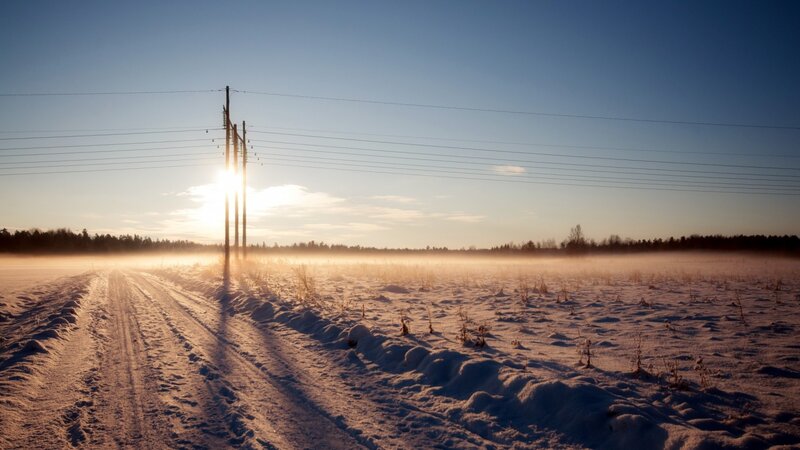 Snowy Road at Sunrise — Blue