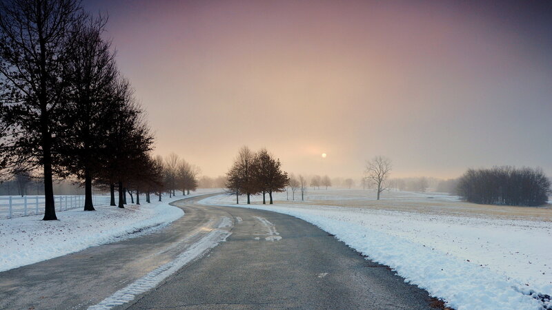 Snowy Road at Sunrise — White