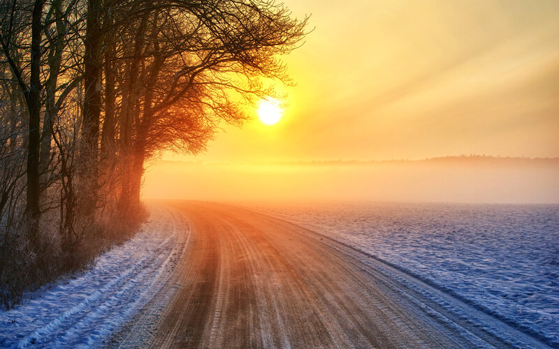 Snowy Road at Sunrise — Yellow