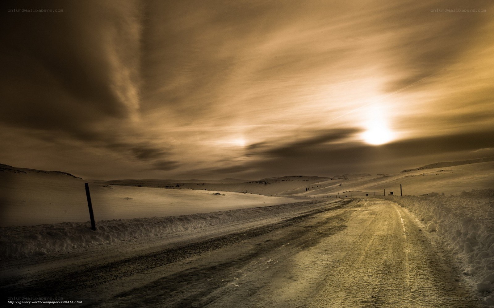 Snowy Road at Sunset