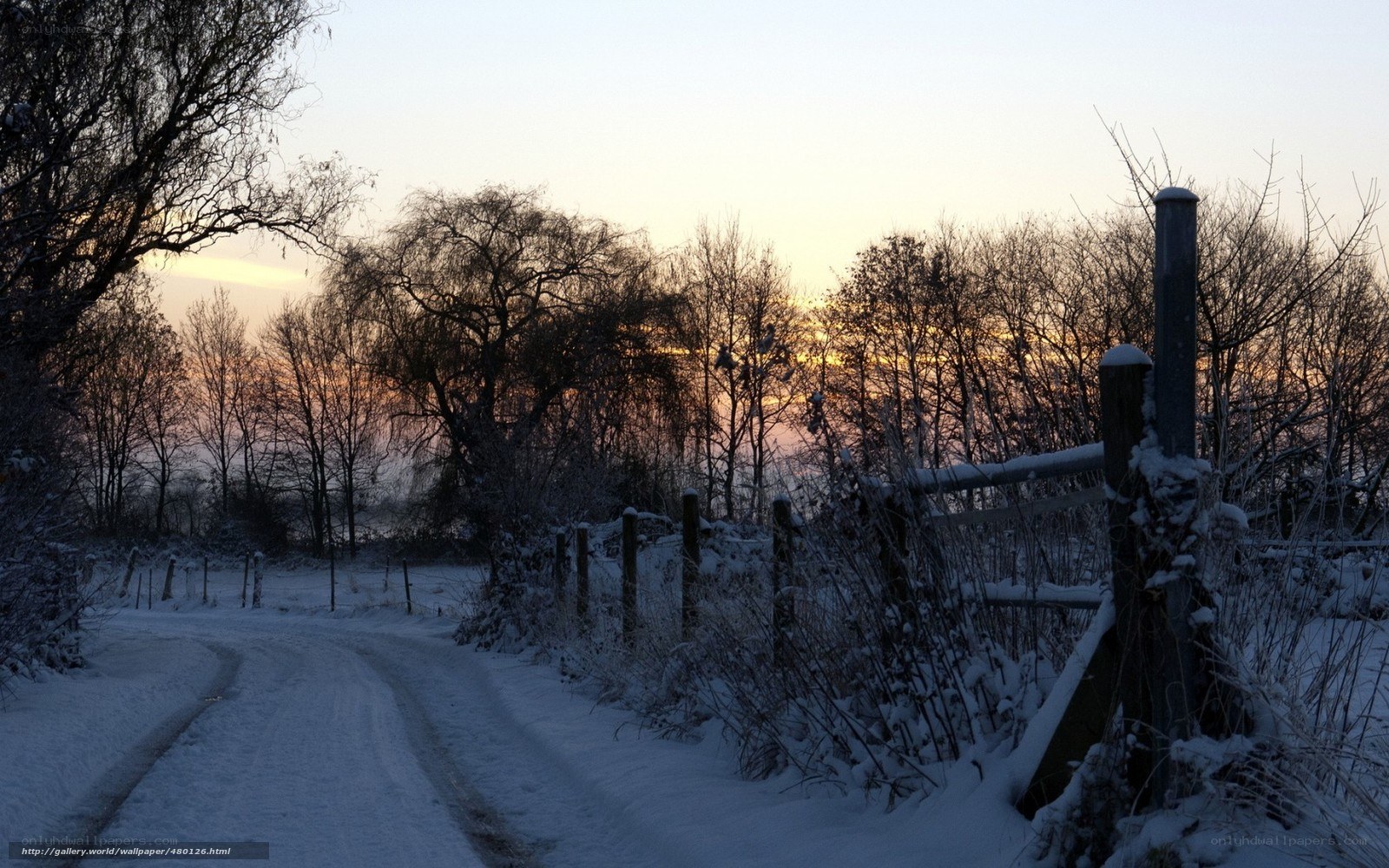 Snowy Road at Sunset