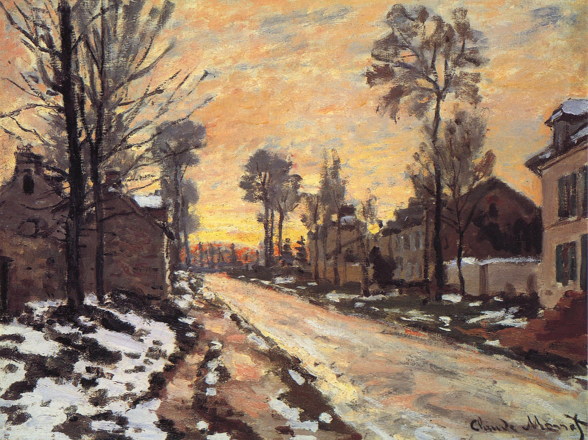 Snowy Road at Sunset