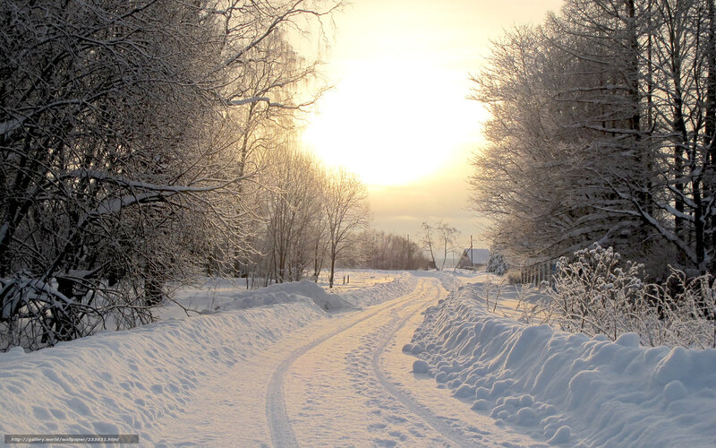 Snowy Road at Sunset