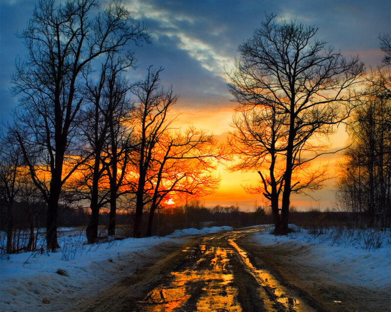 Snowy Road at Sunset — Orange