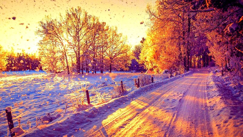 Snowy Road at Sunset — Yellow