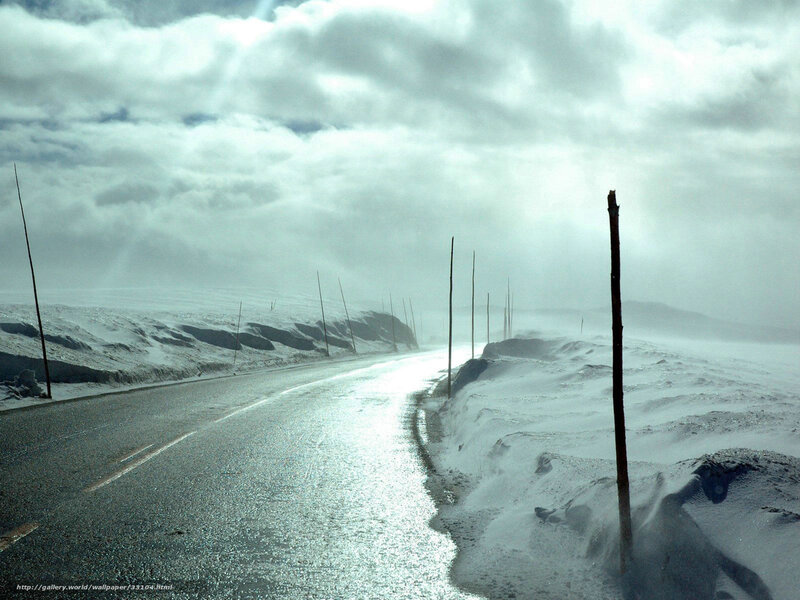 Snowy road in storm