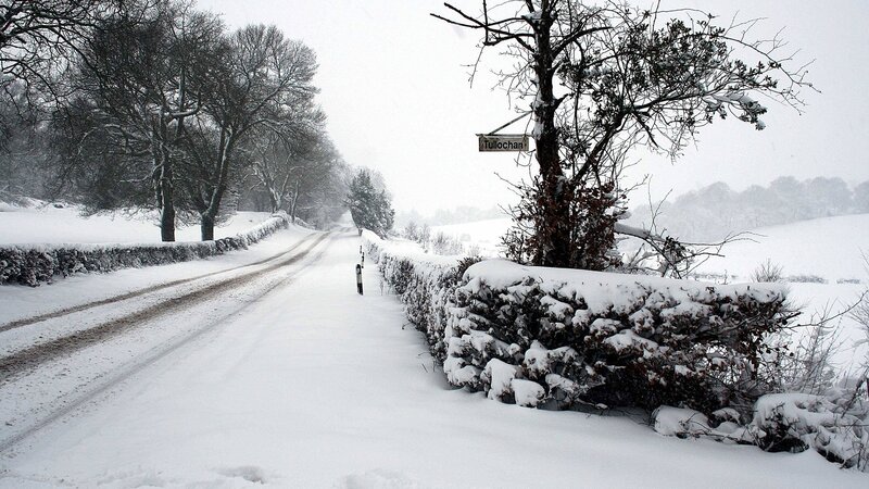 Snowy road in Tulliochan