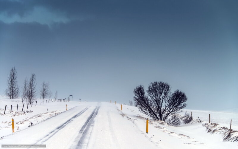 Snowy road in winter landscape