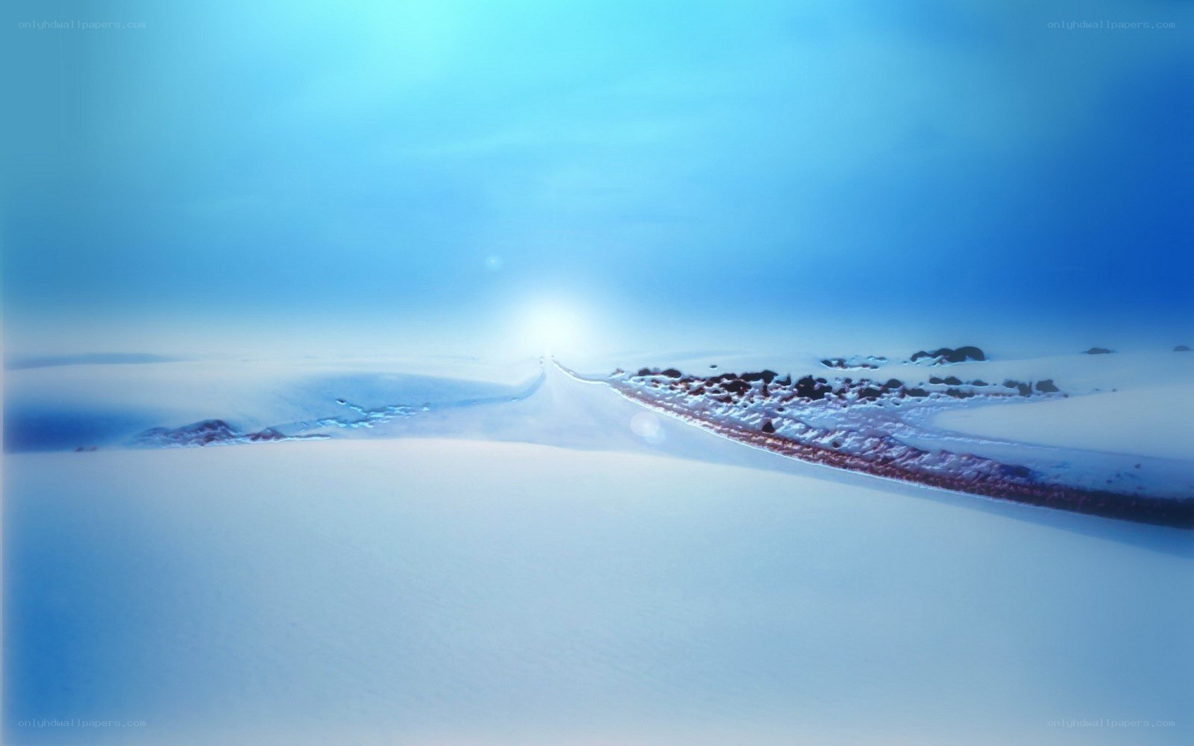 snowy road to the horizon