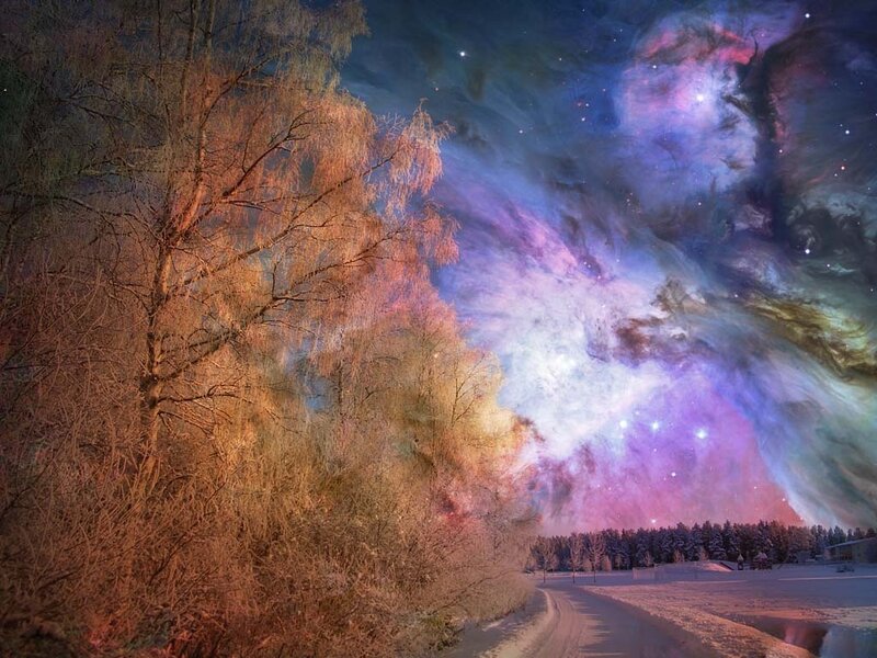 Snowy Road under Nebula