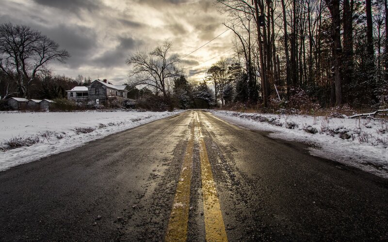 Snowy Road with House