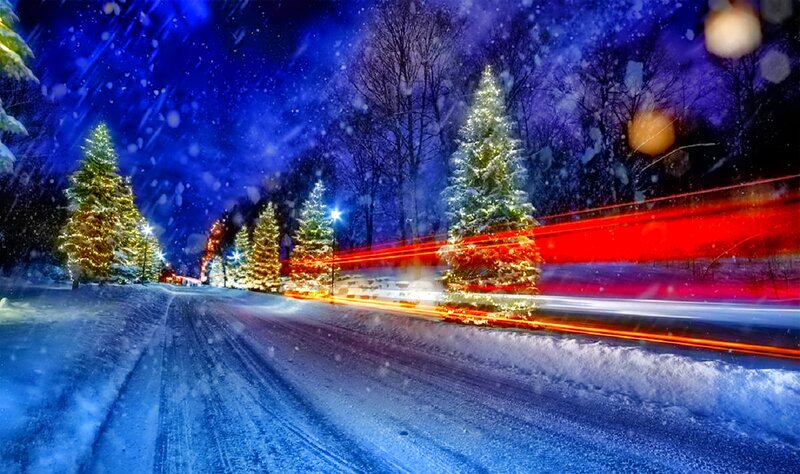 Snowy Road with Lights