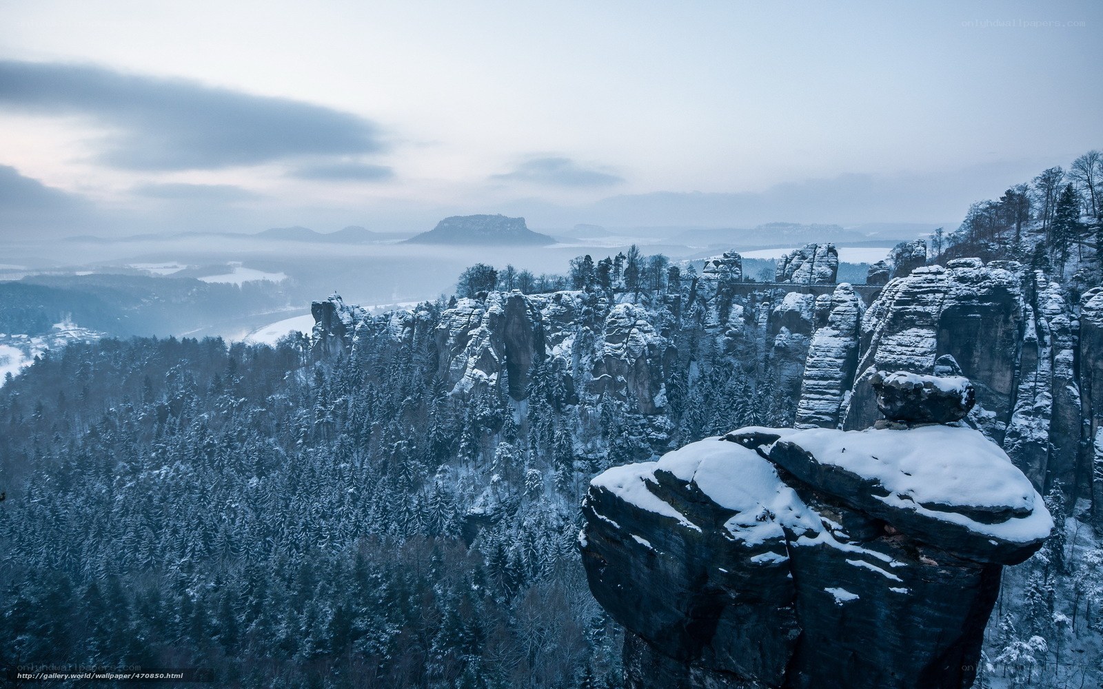 Snowy rock formations in winter