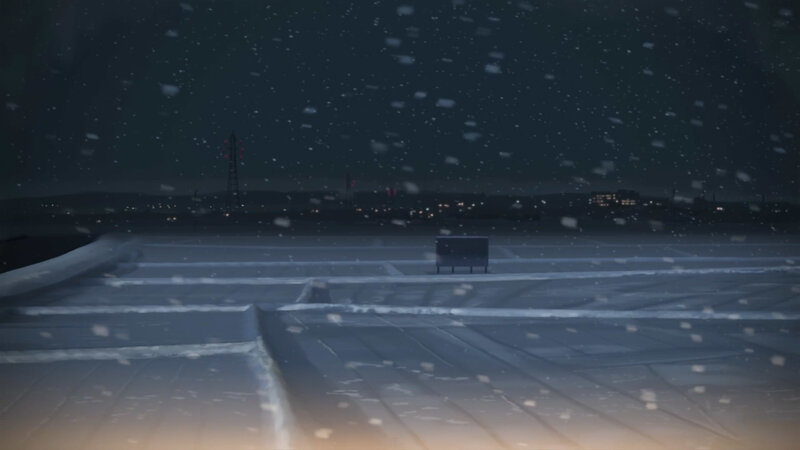 snowy rooftop at night